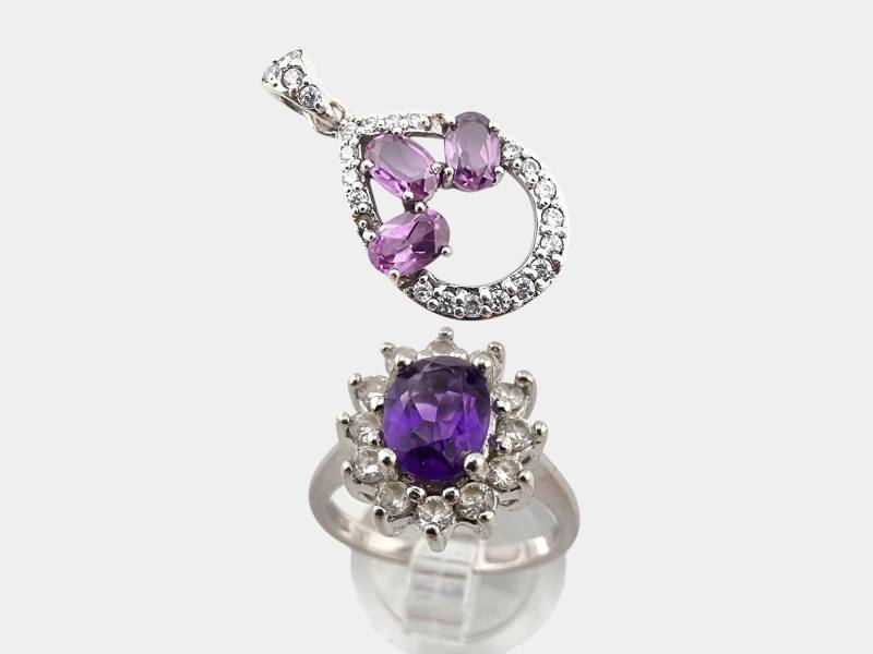 Elegant Amethyst Pendant & Ring - Sparkling Silver Set Elegant Amethyst Pendant & Ring - Sparkling Silver Set von detaschmuck