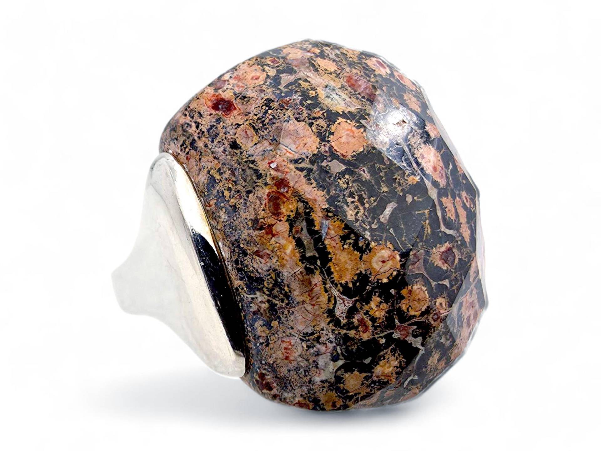 Elegant Vintage 925 Silver Ring With Leopard Jasper - Large Faceted Statement Ring, Size 60 | Us 9.25, 21.35 G von detaschmuck