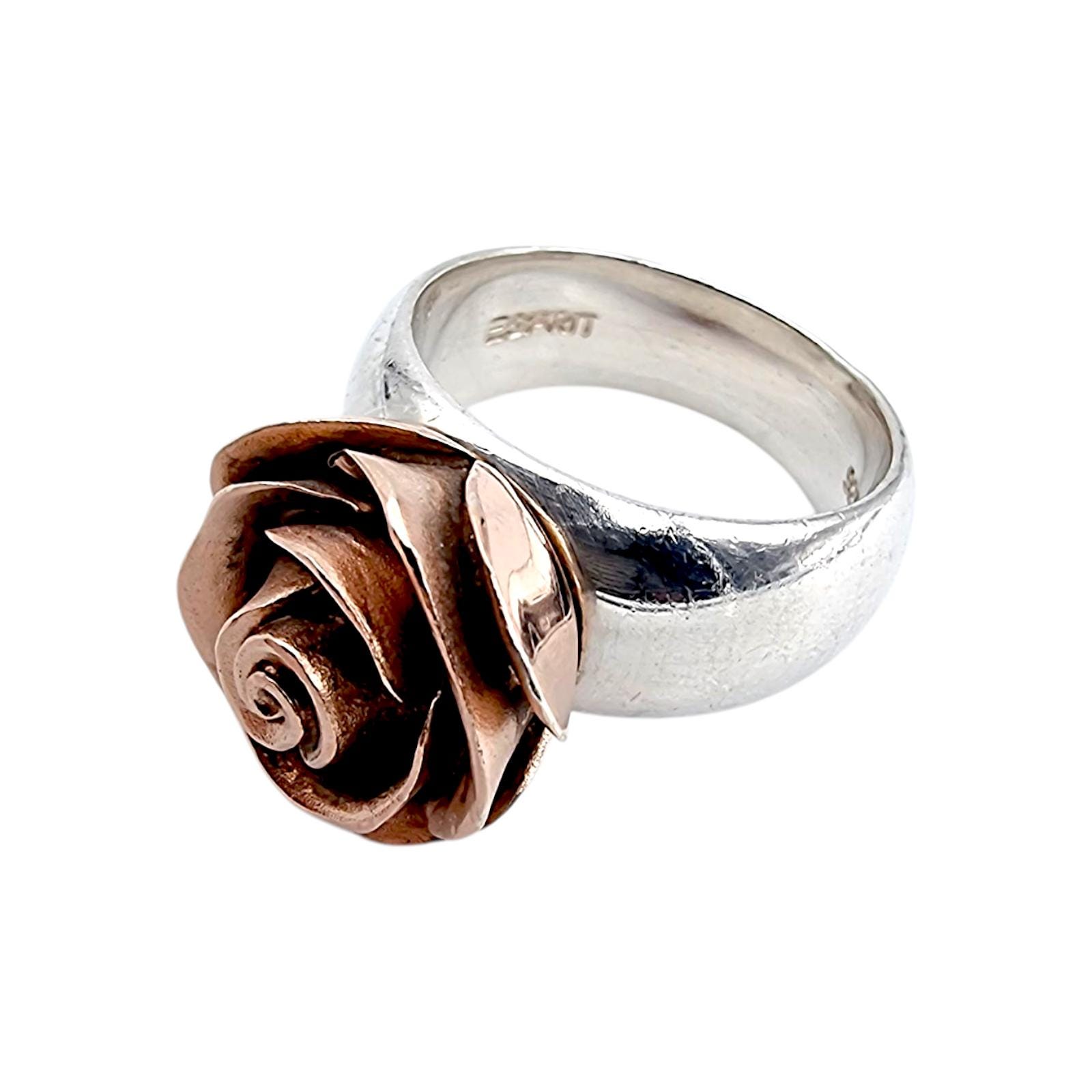 Esprit Silver & Copper Rose Ring | Romantic Floral Design Eu 53 | Us 6.5 Vintage 1990S Sterling Jewelry von detaschmuck