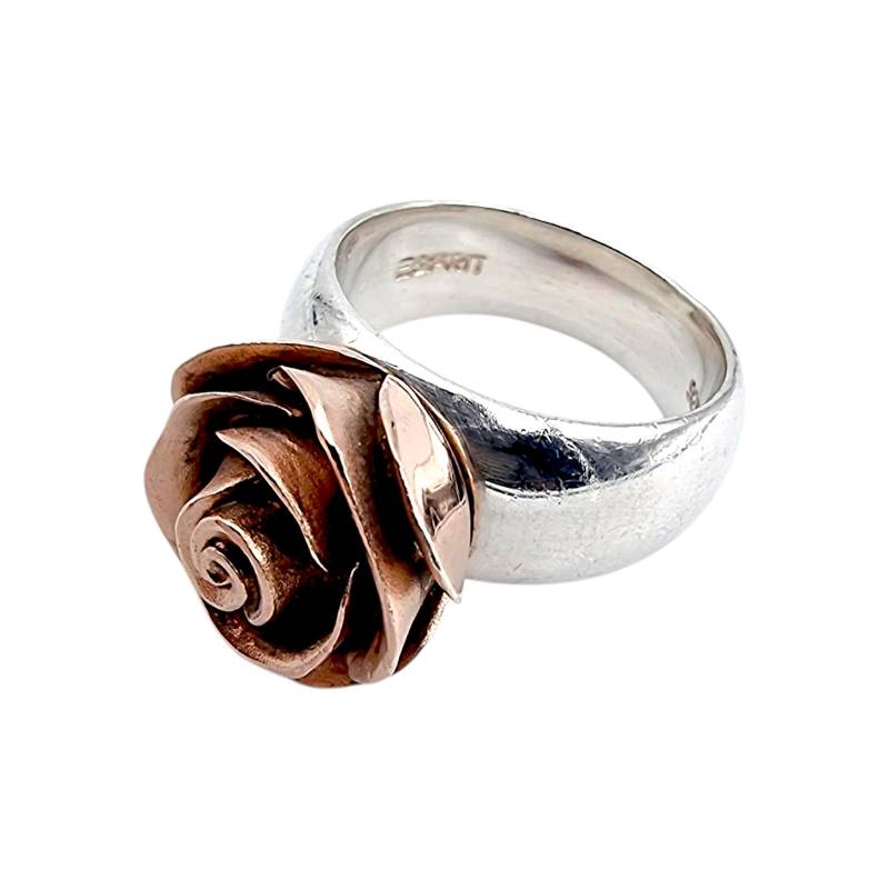 Esprit Silver & Copper Rose Ring | Romantic Floral Design Eu 53 | Us 6.5 Vintage 1990S Sterling Jewelry von detaschmuck