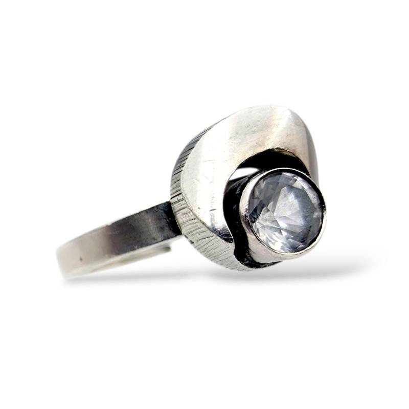 Finnish Modernist Silver Ring With Rock Crystal By Karl Laine | Kl, 1987, Eu 59 | Us 8.75 Adjustable von detaschmuck