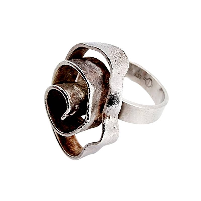 German Modernist Silver Ring | 835 Statement Vintage Abstract Design Size Eu 55 | Us 7.5 von detaschmuck