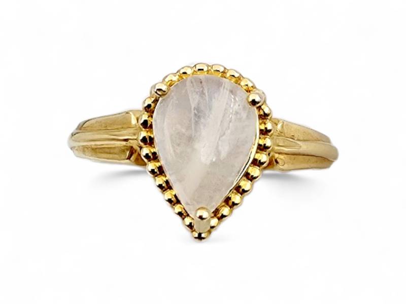Gold-Plated 925 Silver Ring With Pear-Cut Moonstone - Elegant Vintage-style Design, Size Eu 53 | Us 6.5 von detaschmuck
