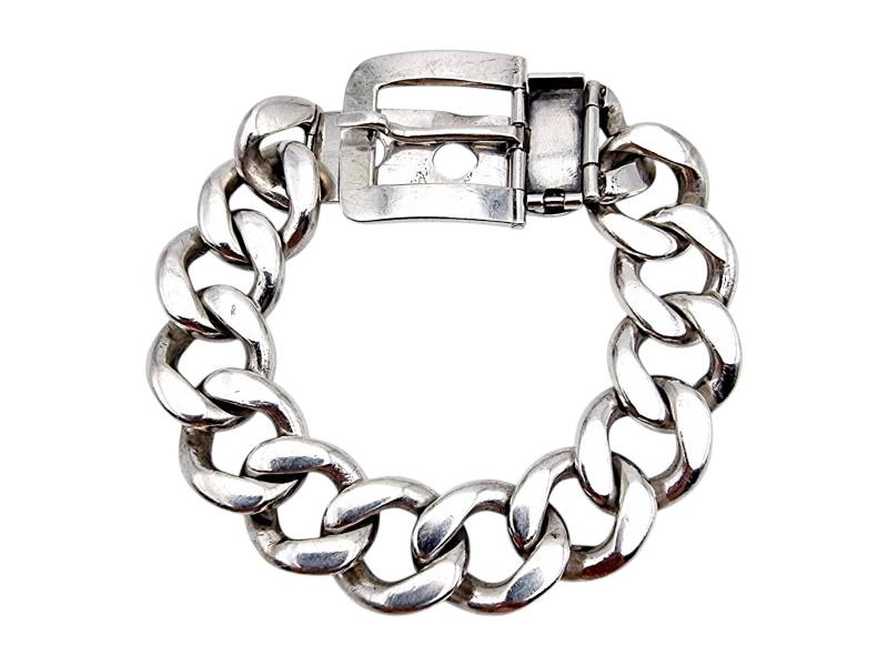 Heavy Silver Belt Buckle Chain Bracelet | 100G Chunky Curb Link D800 Marked Vintage Biker Style Jewelry For Men Heavy Silver Belt Buckle Chain Bracelet | 100G Chunky Curb Link D800 Marked Vintage Biker Style Jewelry For Men von detaschmuck