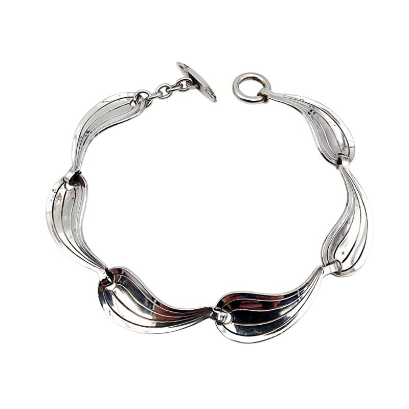Hermann Siersbol Silver Bracelet Denmark Mid-Century Modernist Leaf Design 1960S, 12.72G von detaschmuck