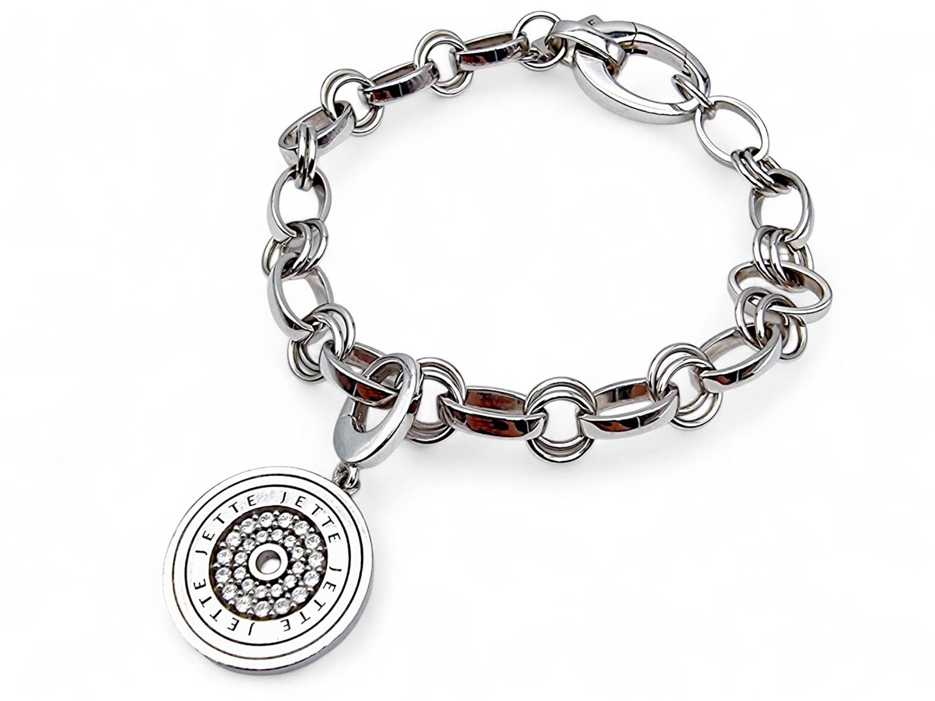 Jette 925 Silver Designer Charm Bracelet With Sparkling Cz Pendant - Bold Modern Statement Chain Authentic Jette Joop Jewelry von detaschmuck