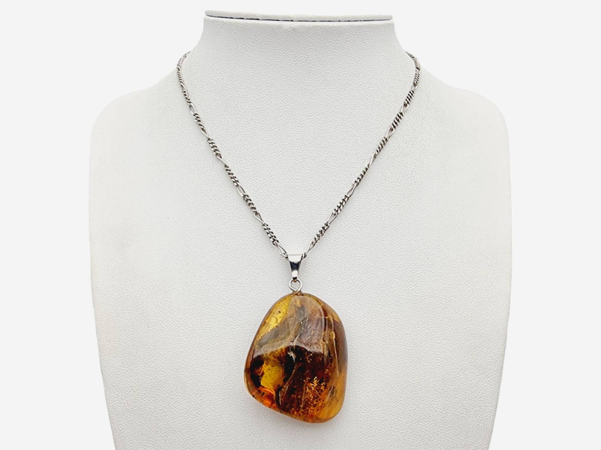 Large Natural Amber Pendant Necklace With Silver Chain, Statement Gemstone Jewelry | 44cm von detaschmuck