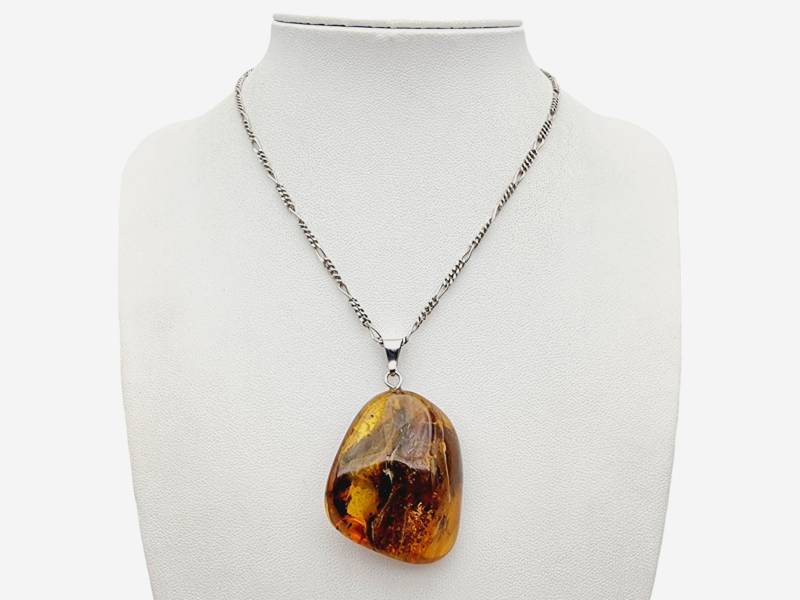 Large Natural Amber Pendant Necklace With Silver Chain, Statement Gemstone Jewelry | 44cm von detaschmuck