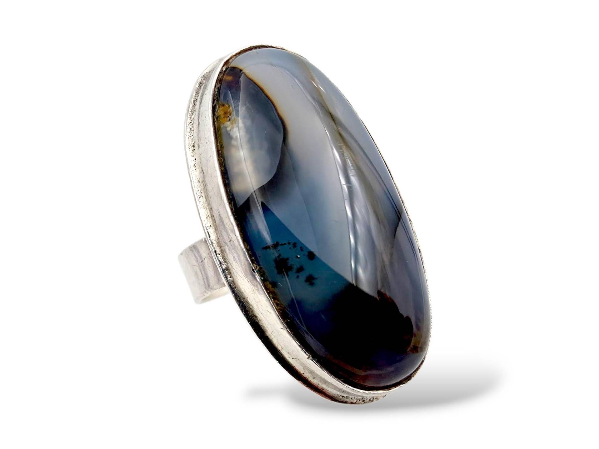 Large Silver Ring With Blue-Gray Banded Agate Cabochon | 33×18 Mm Stone Size Eu 55 | Us ~7.25 Large Silver Ring With Blue-Gray Banded Agate Cabochon | 33×18 Mm Stone Size Eu 55 | Us ~7.25 von detaschmuck