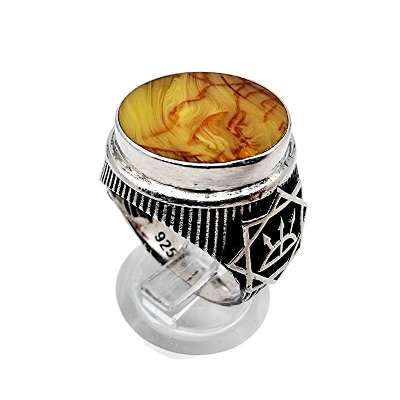 Men's Silver Agate Ring Eu 59 | Us 8.75 - Bold Oval Yellow-Brown Agate, 925 Signet Style von detaschmuck