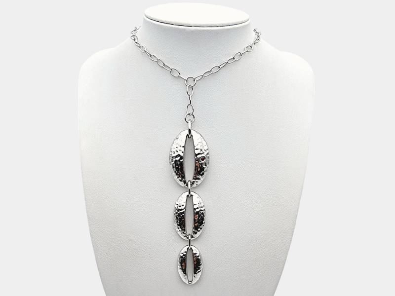 Modern Hammered Sterling Silver Y Necklace With Ruby Accent - Elle Collection, Rhodium-Plated, Adjustable Chain, Elegant Gift von detaschmuck