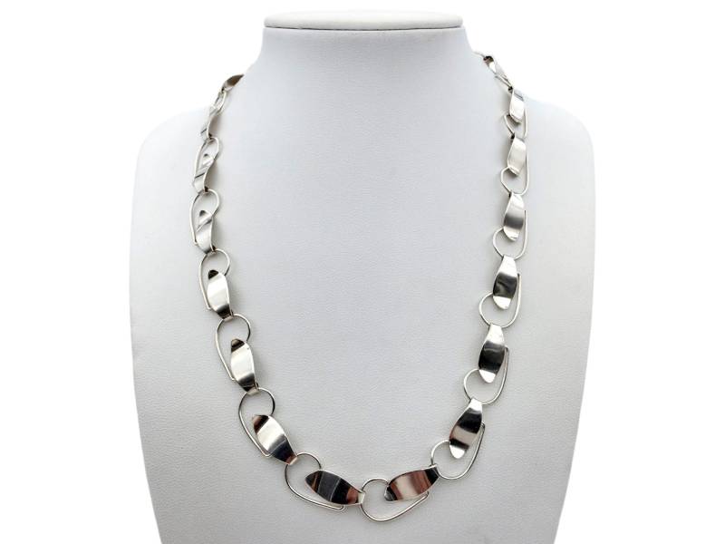 Modernist 835 Silver Necklace - Handmade | Handarbeit German Leaf-style Links Mid-Century Modern Jewelry 1960S Design von detaschmuck