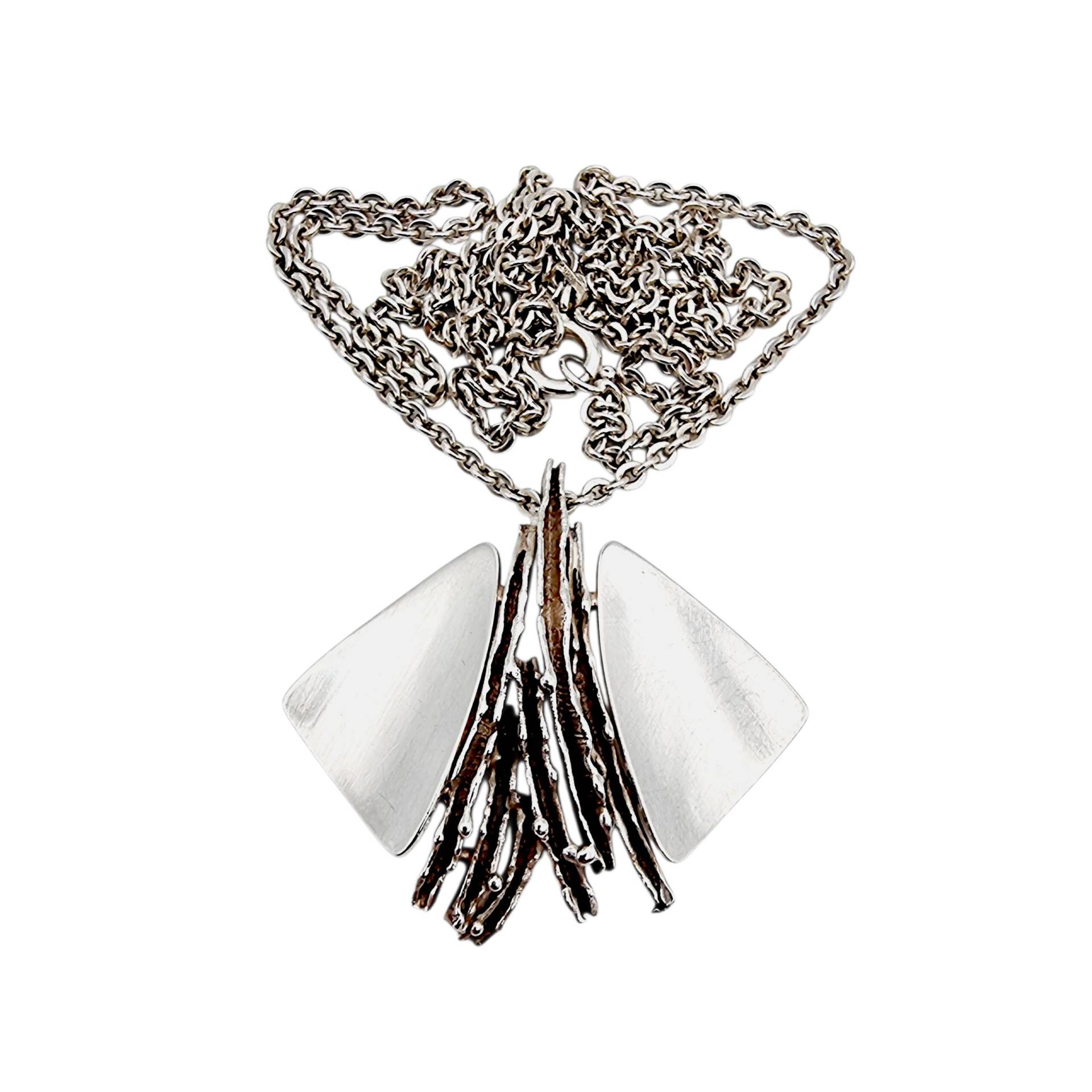 Modernist Silver Statement Necklace | Brutalist Geometric Design 925 Pendant Abstract 1970S Style 13.84G 41x37mm von detaschmuck