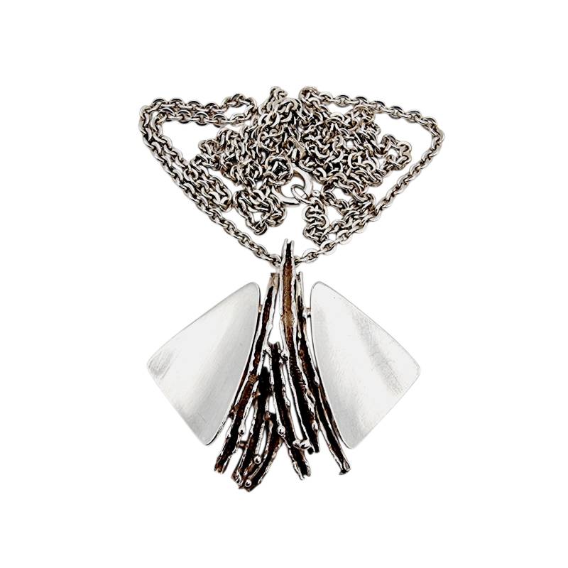 Modernist Silver Statement Necklace | Brutalist Geometric Design 925 Pendant Abstract 1970S Style 13.84G 41x37mm von detaschmuck