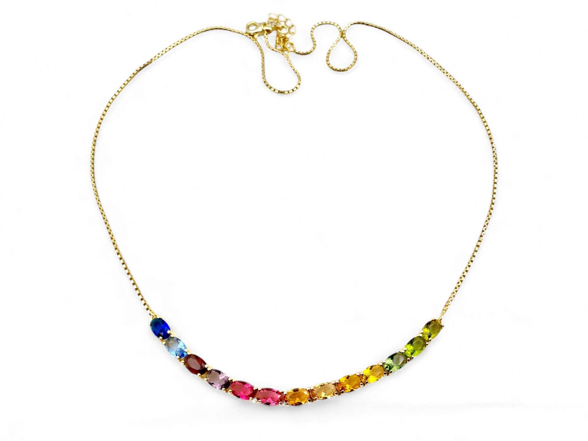 Multicolor Gold-Plated 925 Silver Necklace, 51 cm, Rainbow-Tone Oval Stones, Box Chain | Qvc Germany Quality von detaschmuck