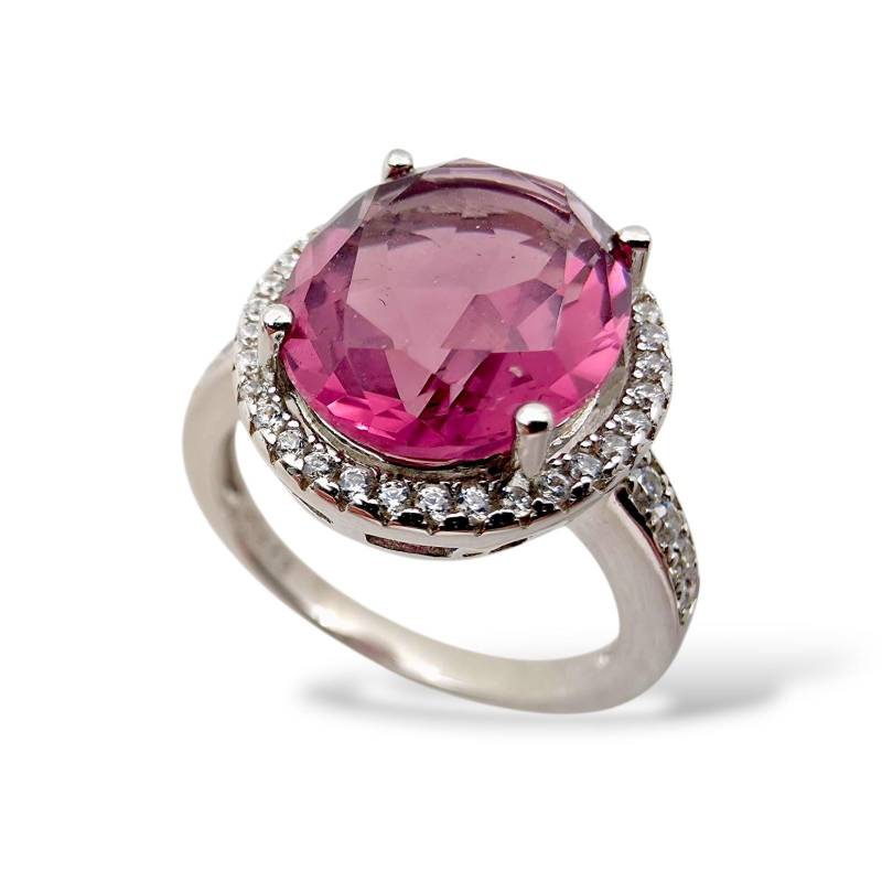 Pink Halo Ring - Large Oval Cz Stone, 925 Sterling Silver, Size 54, 4.20G | European Qvc Germany Quality von detaschmuck