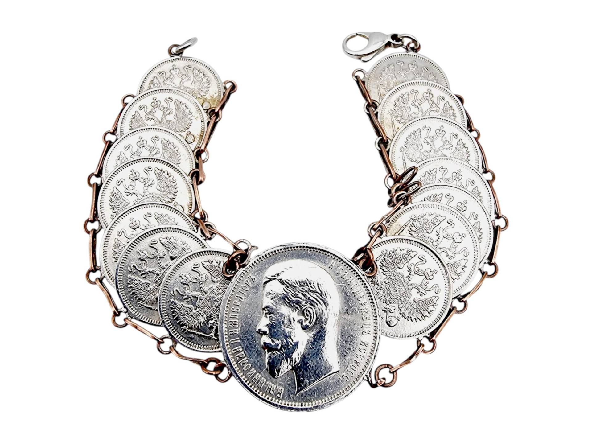 Russian Coin Silver Bracelet - Double-Row Tsarist Jewelry 39G Bold Collector 17cm Length Imperial Russia Gift von detaschmuck