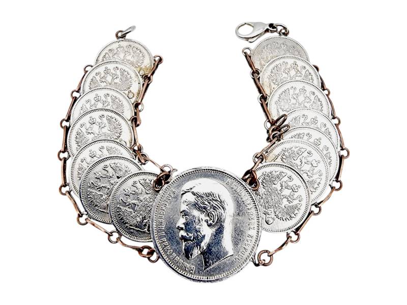 Russian Coin Silver Bracelet - Double-Row Tsarist Jewelry 39G Bold Collector 17cm Length Imperial Russia Gift von detaschmuck