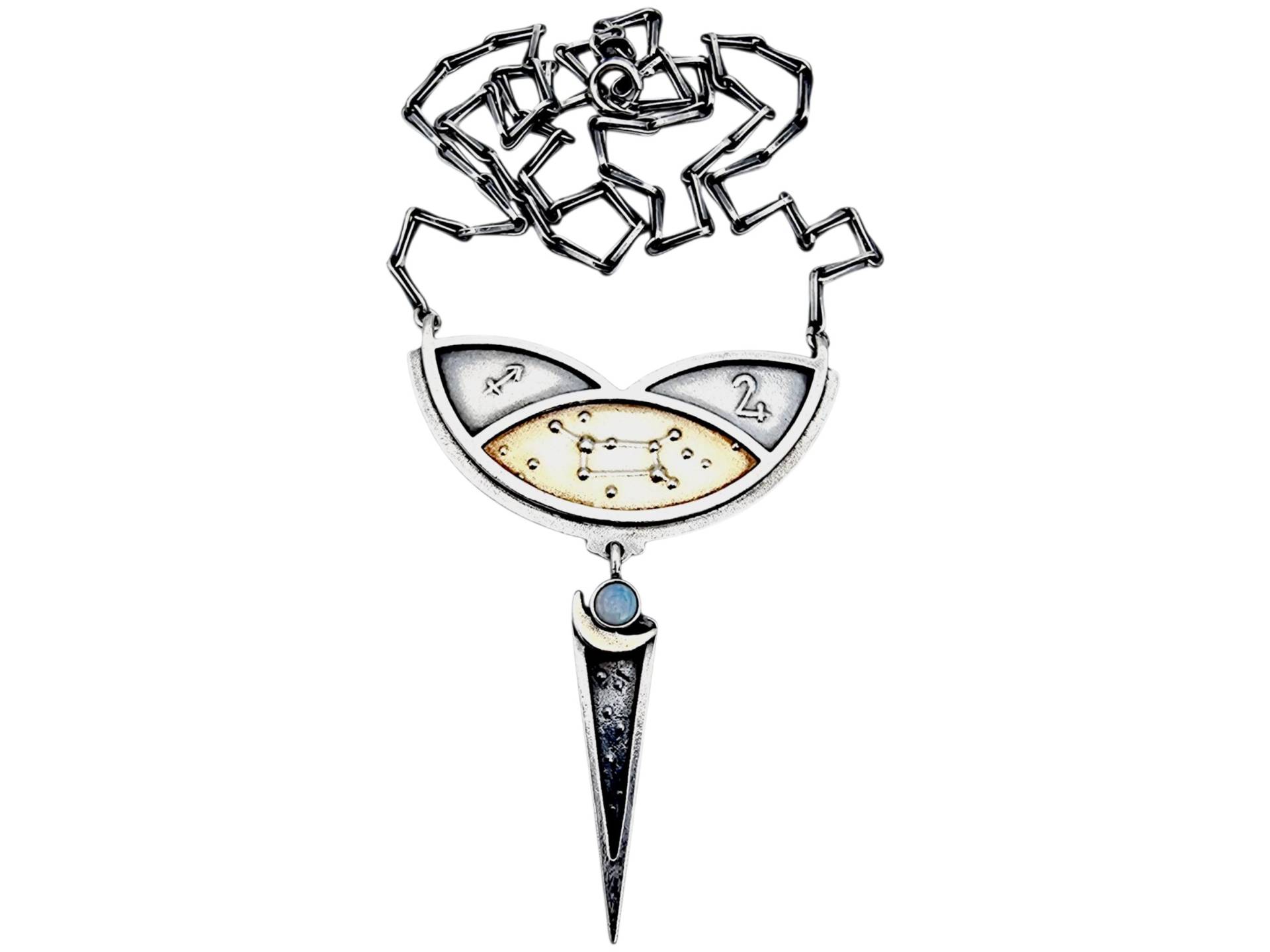 Sagittarius Silver Zodiac Pendant With Moonstone - Astrological Modern Necklace Constellation Jewelry 17G von detaschmuck