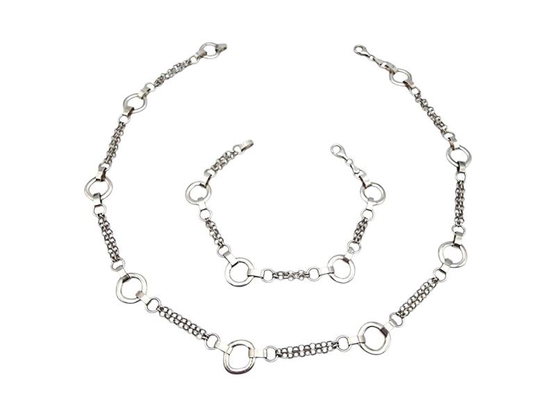 Silver Necklace & Bracelet Set, 925 Modern Geometric Link Chain, 43cm & 18cm von detaschmuck