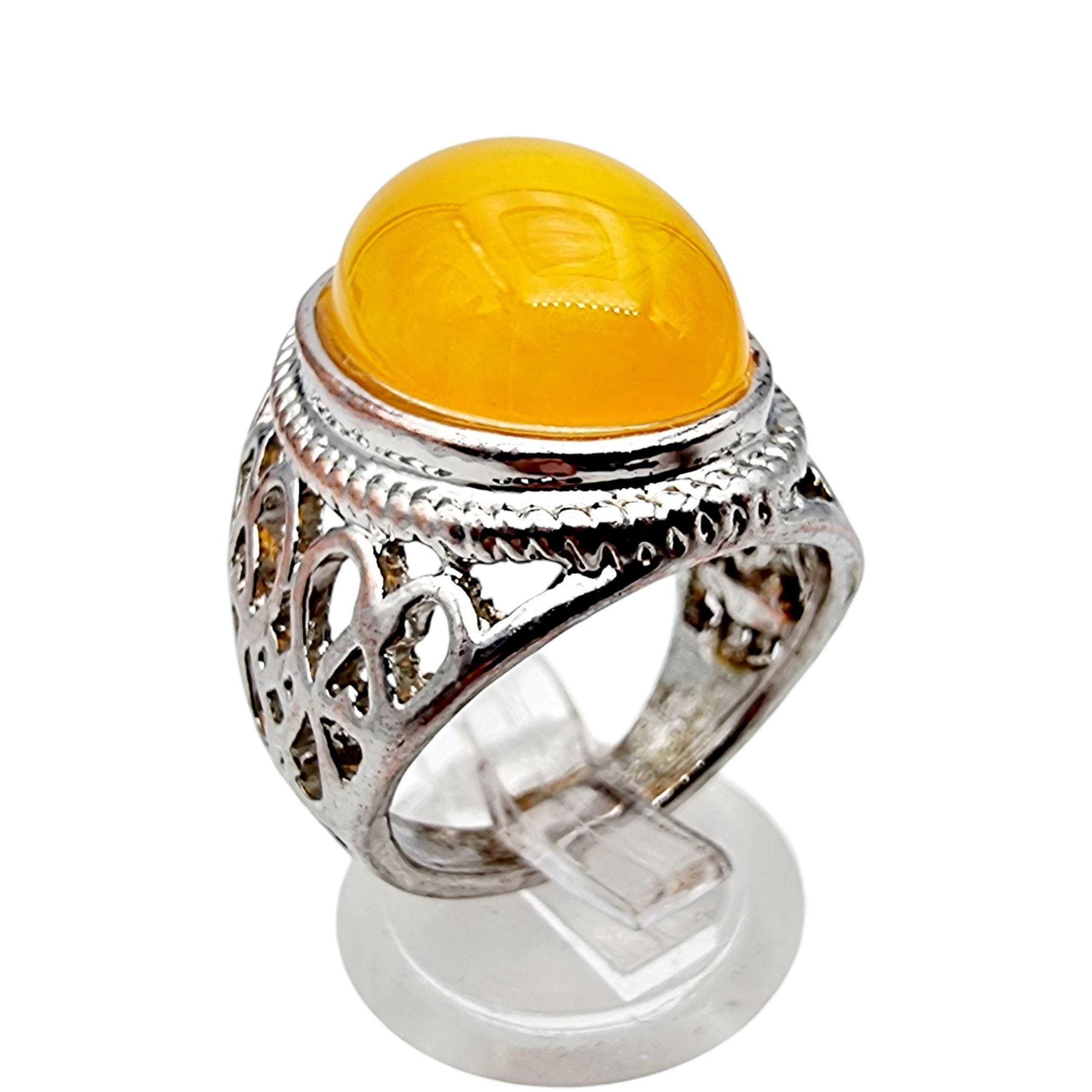 Silver Oriental Filigree Ring With Amber Cabochon - Eu 56 | Us 7.5 Vintage-Style Statement Jewelry von detaschmuck
