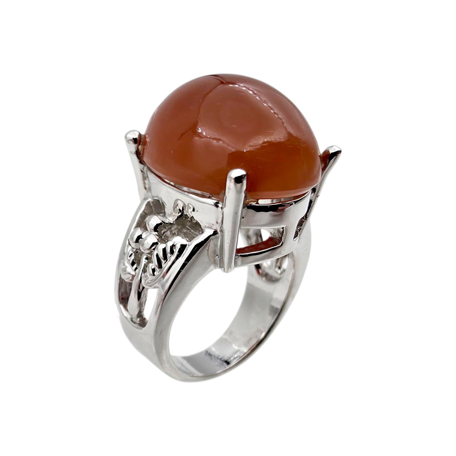 Silver Ring With Large Carnelian Cabochon - Bold Vintage Design | Eu 53 | Us 6.5 von detaschmuck