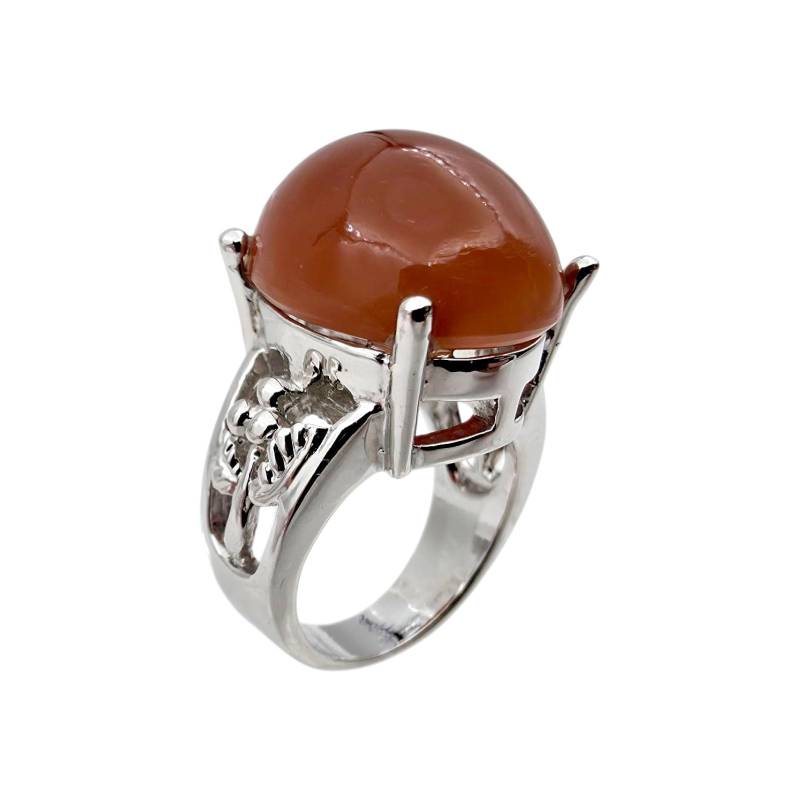 Silver Ring With Large Carnelian Cabochon - Bold Vintage Design | Eu 53 | Us 6.5 von detaschmuck
