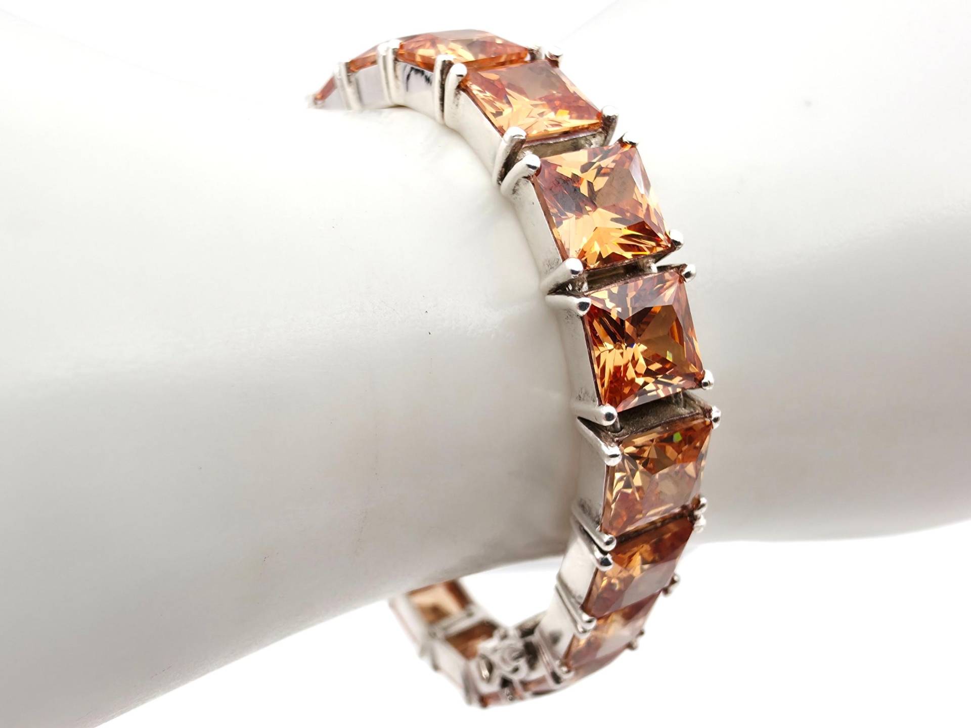 Silver Tennis Bracelet With Princess-Cut Orange Cubic Zirconia - Modern Elegant Design von detaschmuck