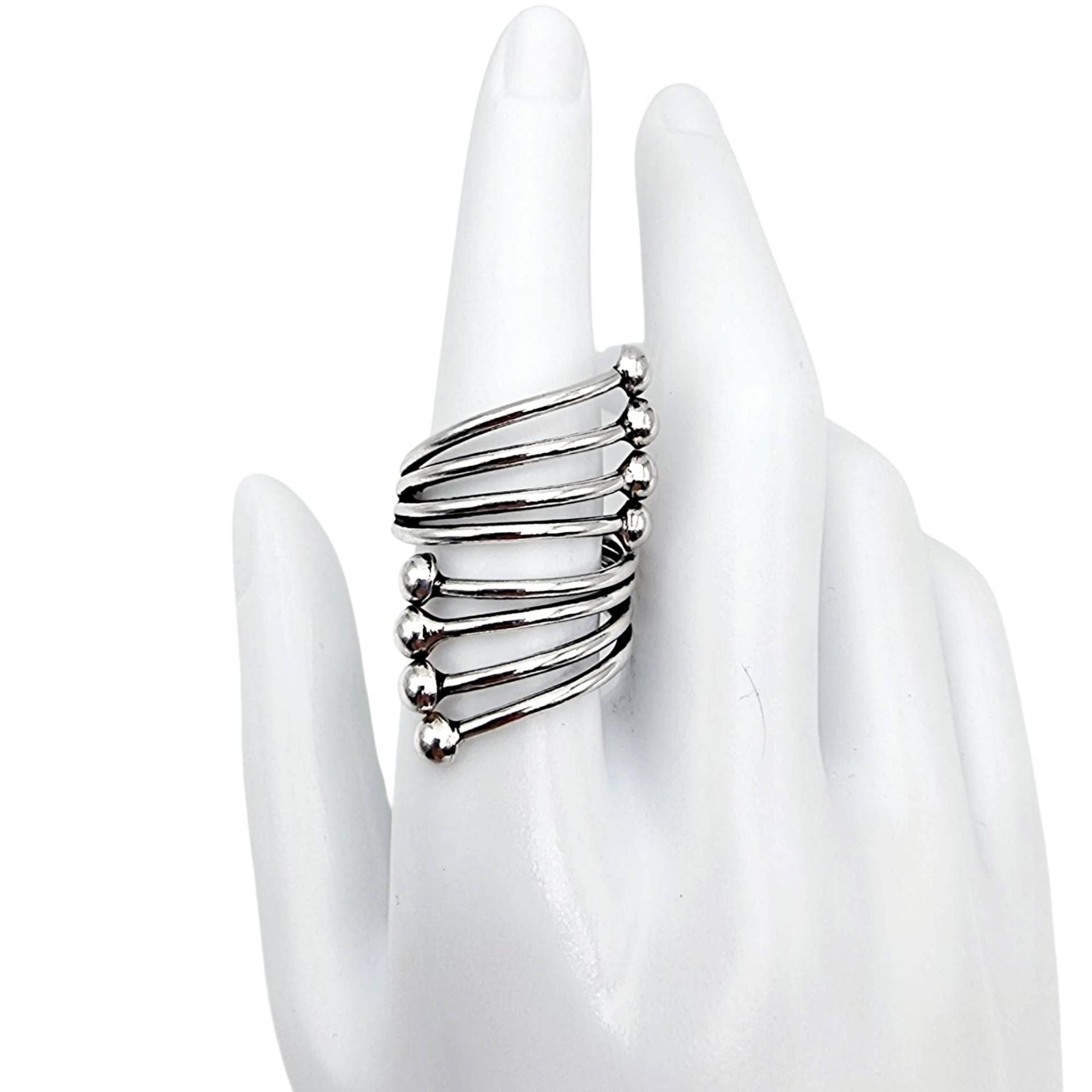 Statement Silver Wire Ring | Abstract Spiral Design Modernist Style Size Eu 55 | Us 7.5 8.63G Bold Sculptural Jewelry von detaschmuck