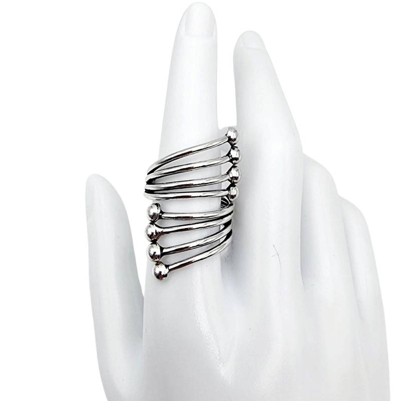 Statement Silver Wire Ring | Abstract Spiral Design Modernist Style Size Eu 55 | Us 7.5 8.63G Bold Sculptural Jewelry von detaschmuck