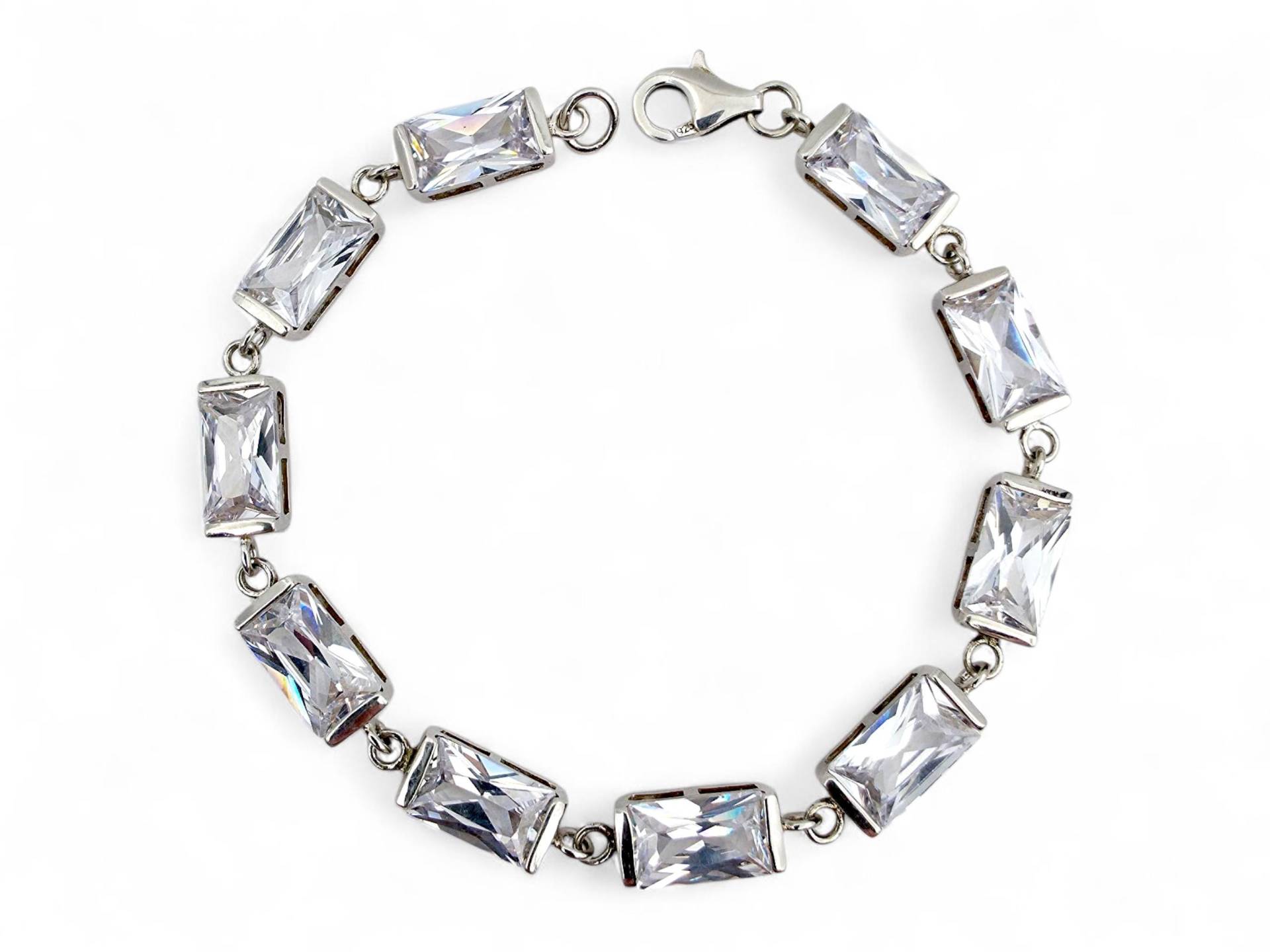 Sterling Silver Bracelet With Rectangular Clear Stones, Elegant 925 Cz Line Design 18 cm von detaschmuck