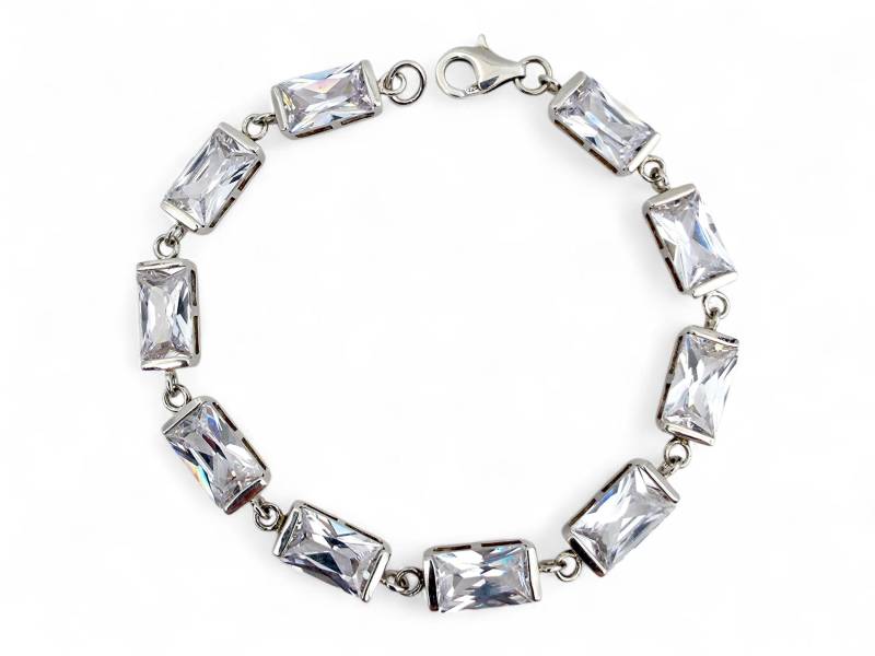 Sterling Silver Bracelet With Rectangular Clear Stones, Elegant 925 Cz Line Design 18 cm von detaschmuck