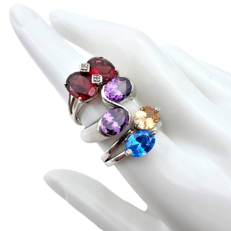Trio Of Silver Rings With Garnet, Amethyst - Colorful Cocktail Set Eu 55-60 | Us 7.25-9.25 12.67G von detaschmuck