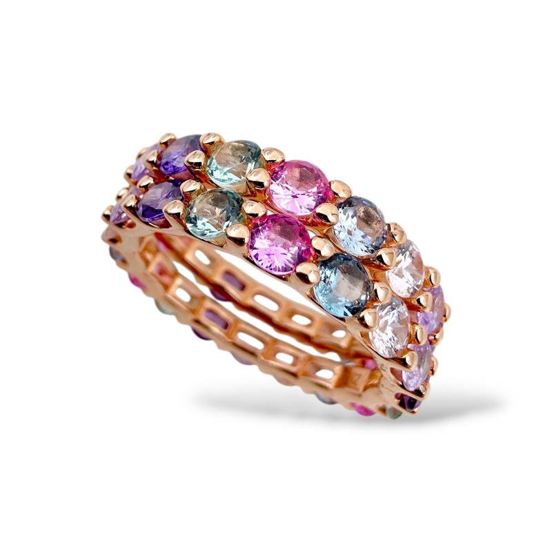 Two Rainbow Cz Rings - 925 Sterling Silver, Rose Gold-Plated, Size 60 | Qvc Germany Quality von detaschmuck