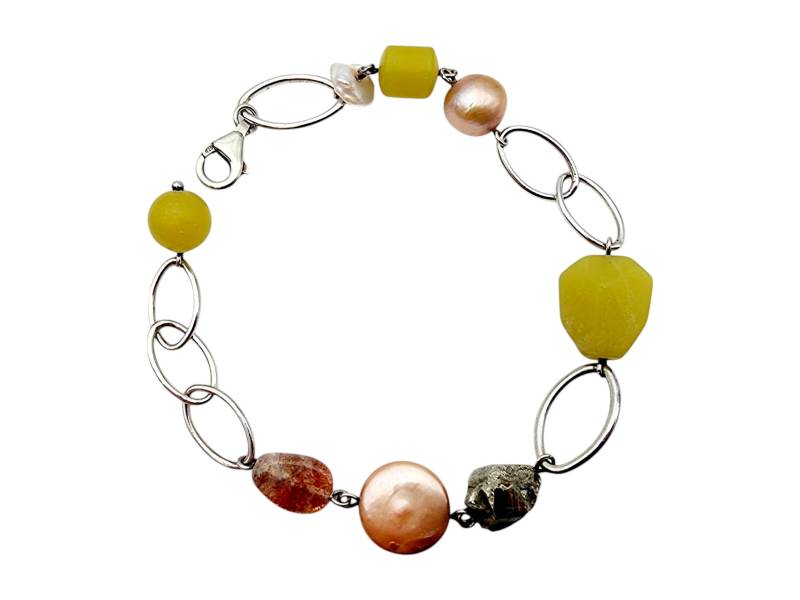 Unique 925 Sterling Silver Multi-Gemstone Bracelet - Boho Chic Artistic Jewelry, 20 cm von detaschmuck