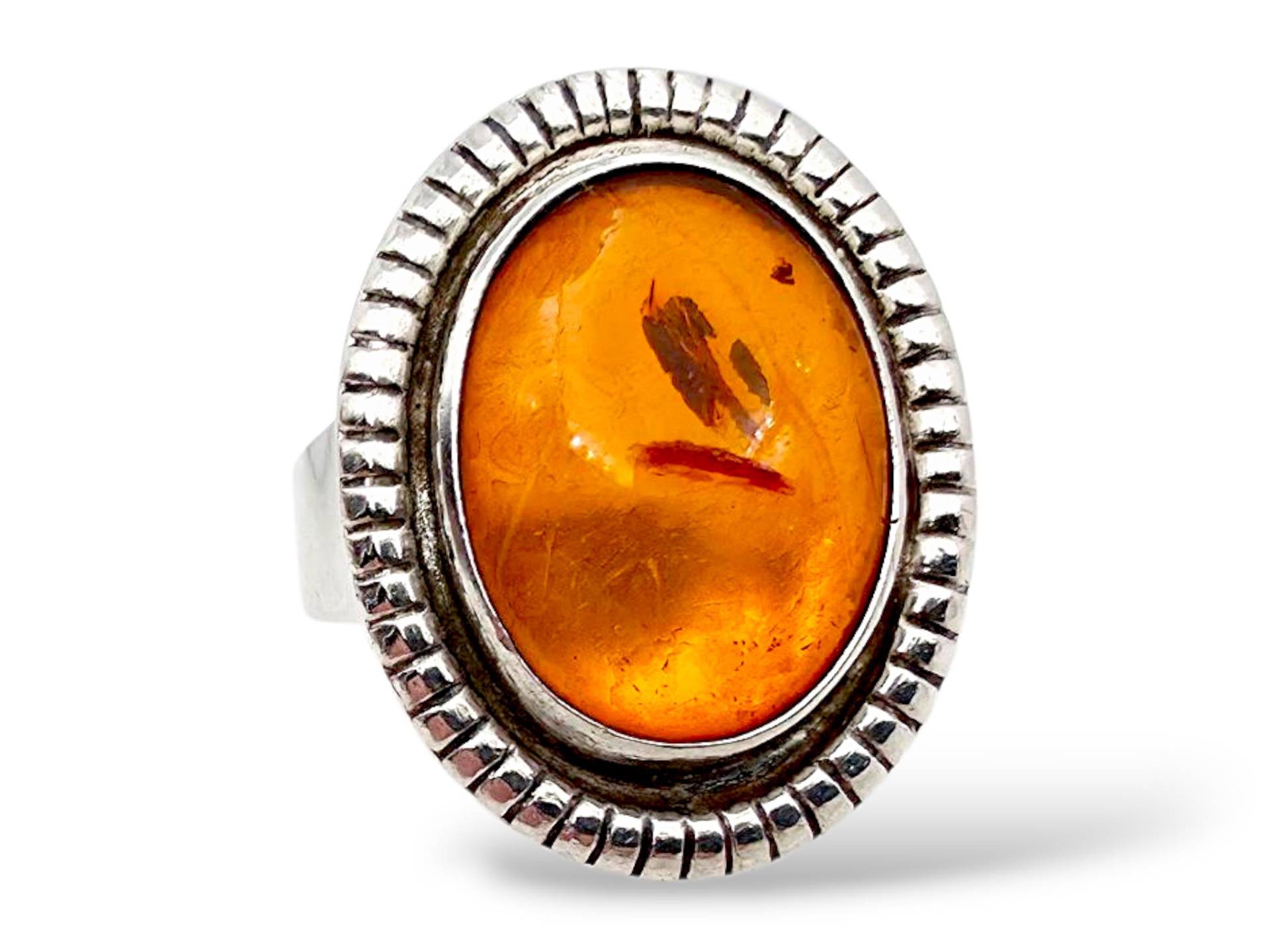 Vintage 1960S Amber Ring in 835 Silver - Baltic Style Oval Cabochon Size Eu 56 | Us 7.5 von detaschmuck