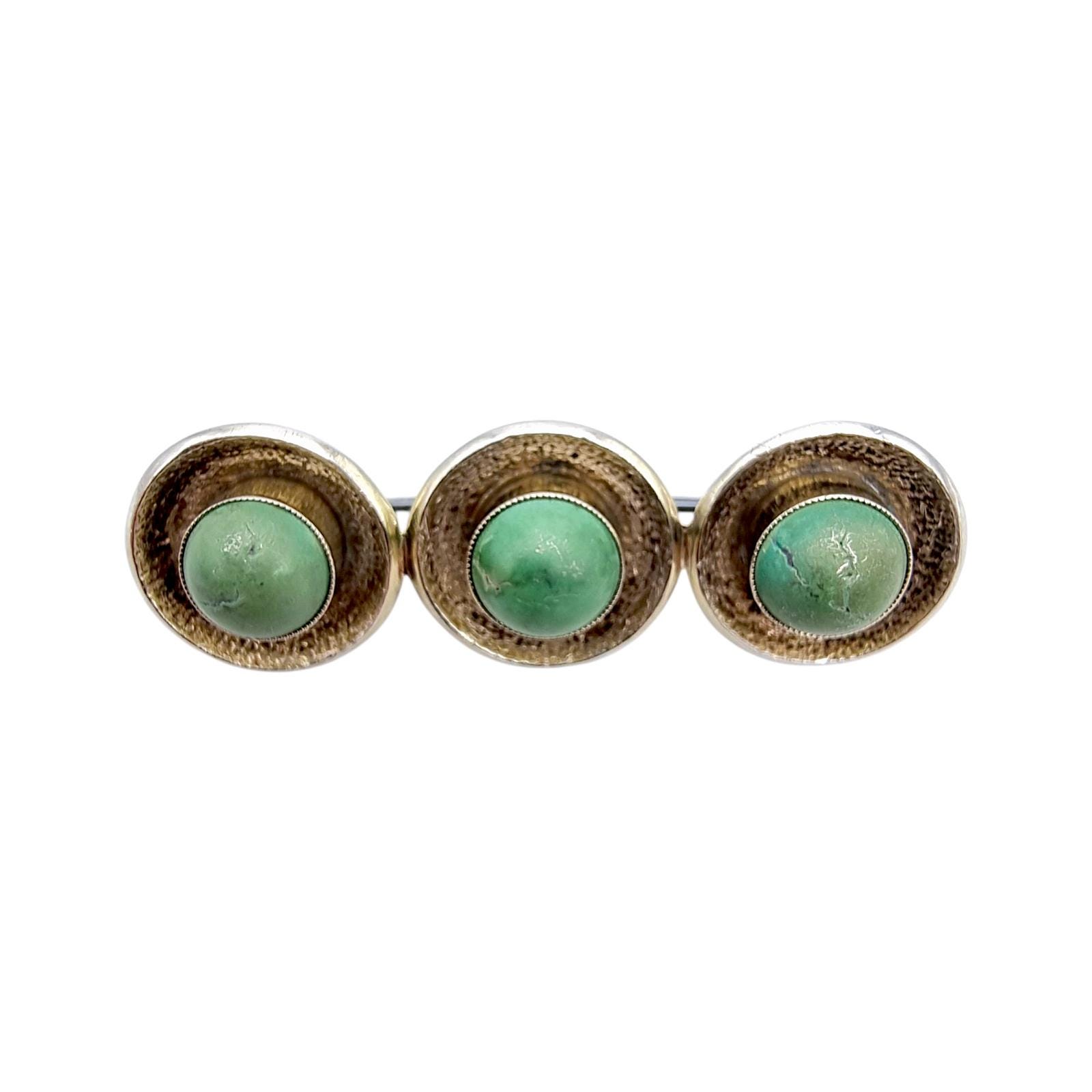 Vintage 800 Silver Brooch With Green Chrysoprase Cabochons | Mid-Century Modern Triple Dome Pin 1950S Jewelry von detaschmuck