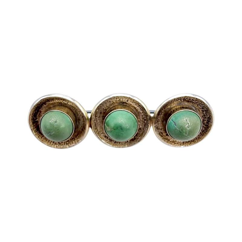 Vintage 800 Silver Brooch With Green Chrysoprase Cabochons | Mid-Century Modern Triple Dome Pin 1950S Jewelry von detaschmuck