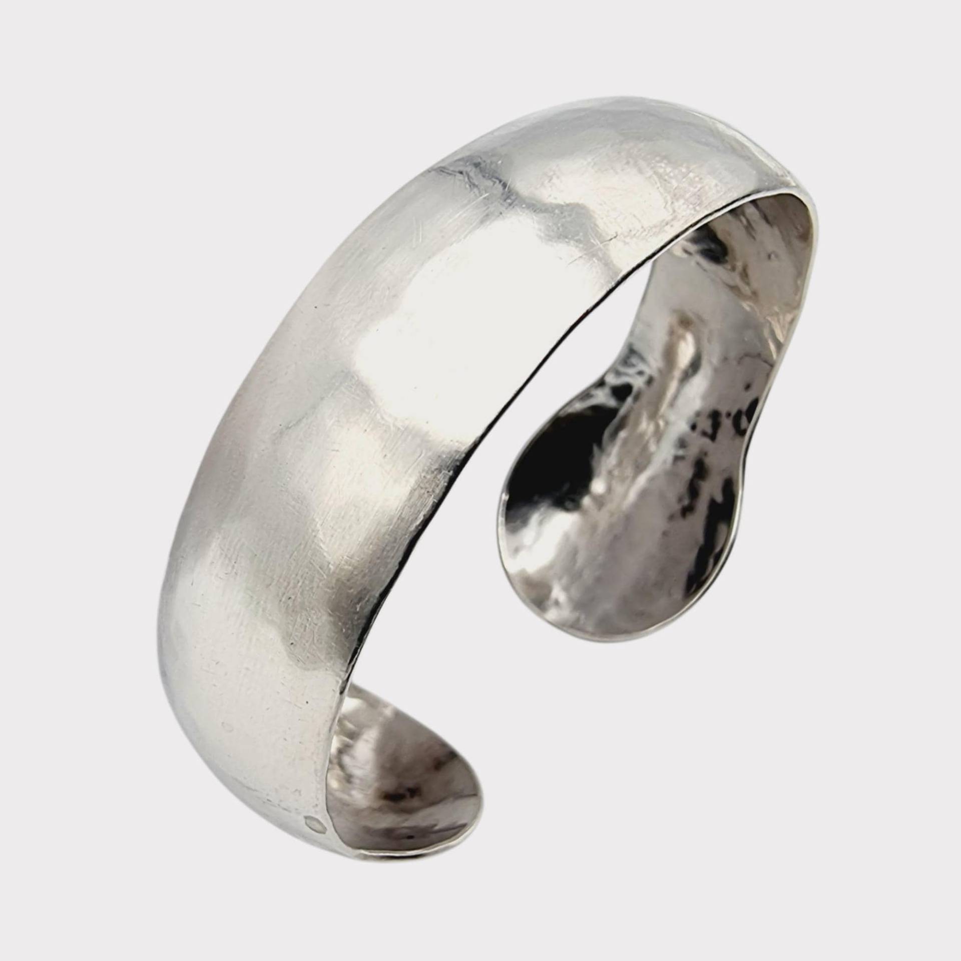 Vintage 800 Silver Wide Cuff Bracelet - Hand-Forged 17cm | 6.7" 21.85G Mid-Century Minimalist von detaschmuck