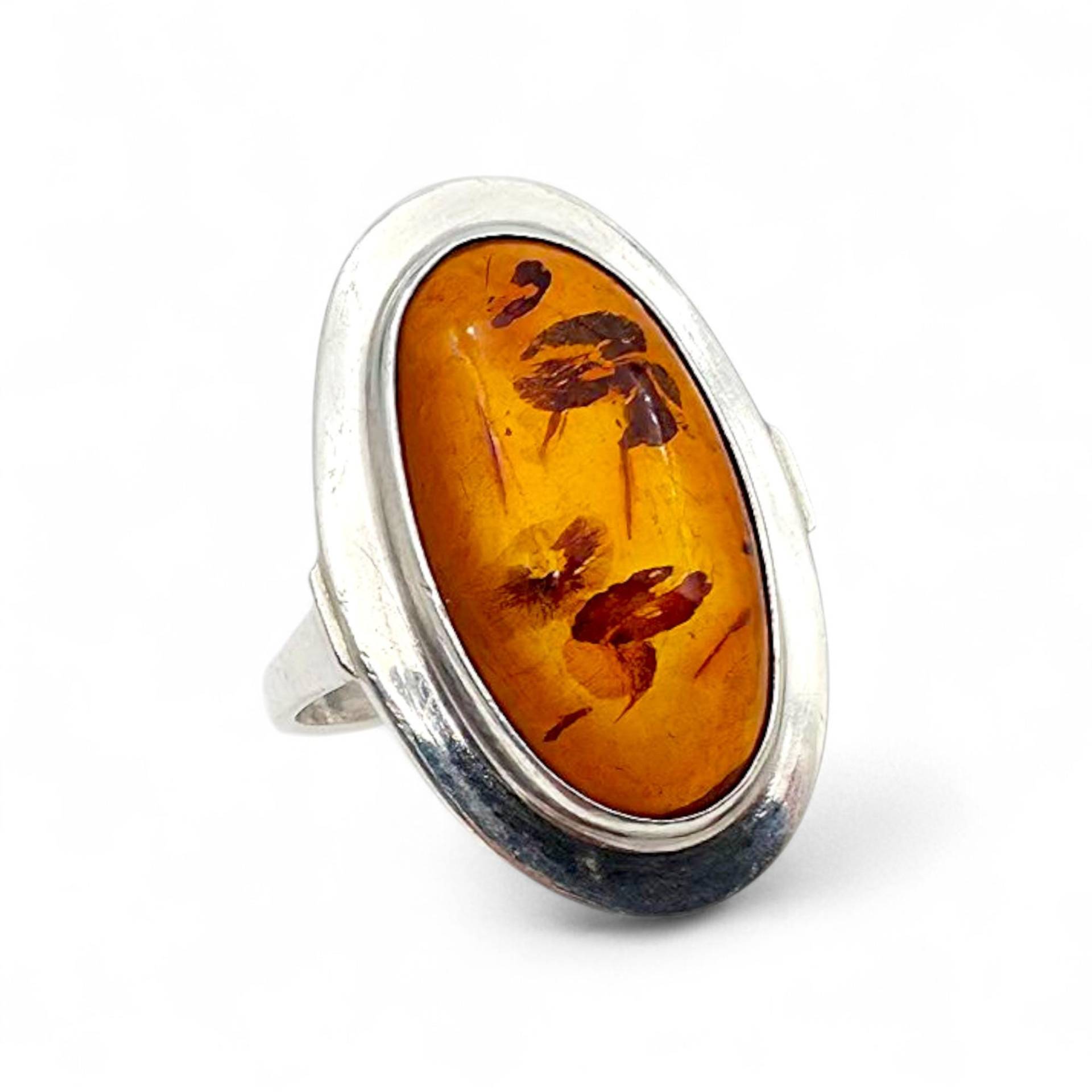 Vintage 830 Silver Amber Ring - Minimalist Modernist Design Oval Cabochon Eu 56 | Us 7.5 von detaschmuck