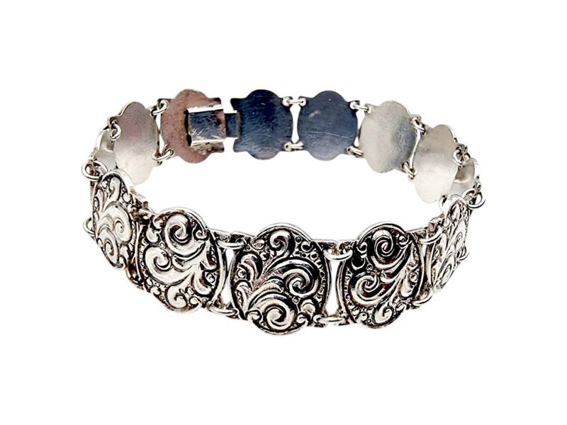 Vintage 830 Silver Ornate Swirl Bracelet By J.b., Mid-Century Nordic Design von detaschmuck