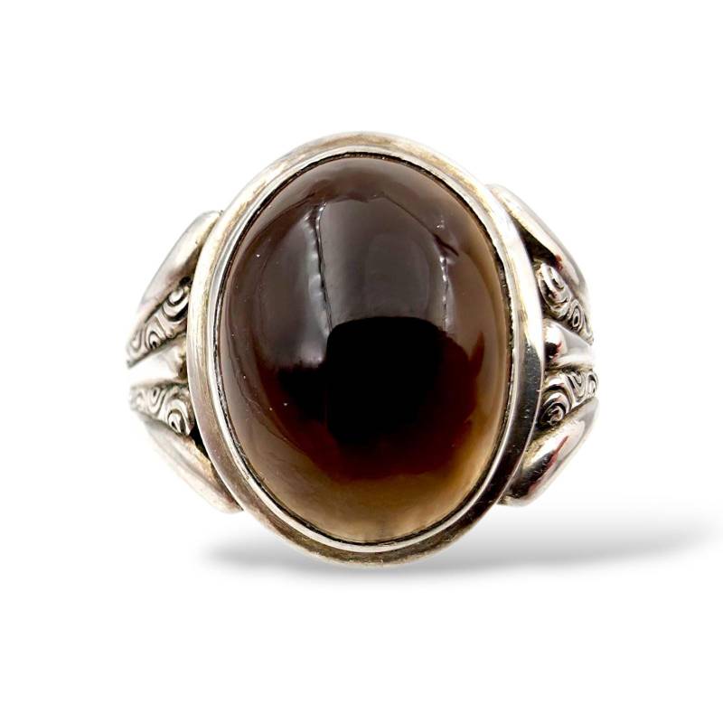 Vintage 830 Silver Ring With Dark Brown Cabochon Stone | Size Eu 62 | Us 10 Mid-Century Scandinavian Jewelry von detaschmuck