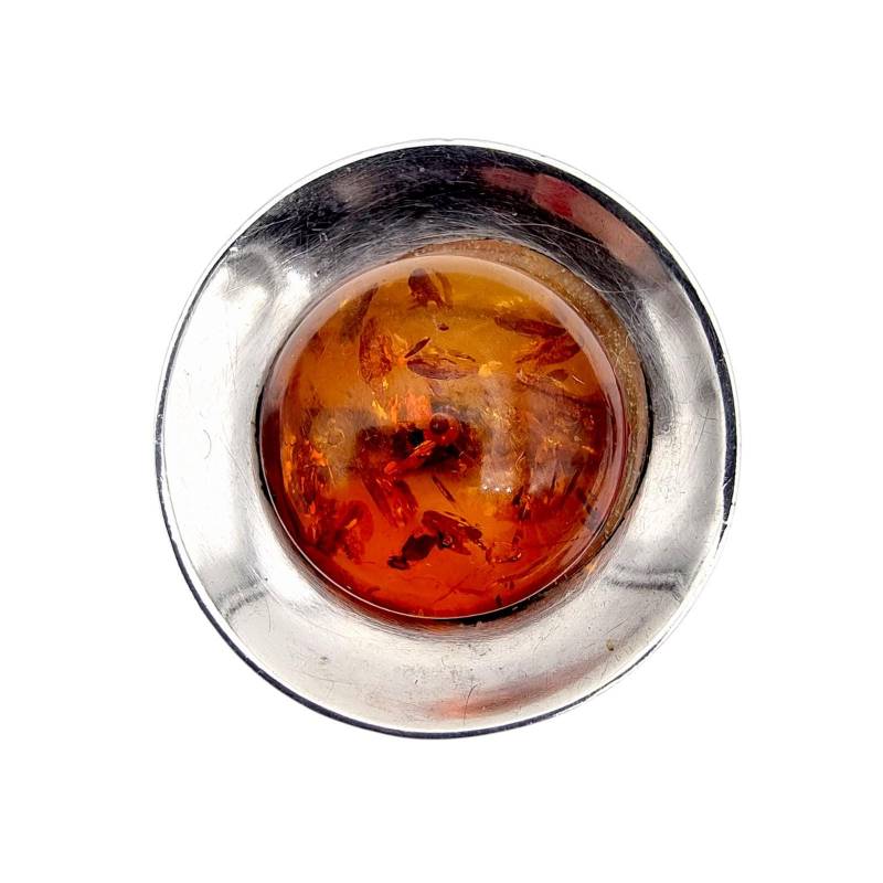 Vintage 835 Silver Amber Brooch | Mid-Century Modern Design Baltic Cabochon, 33×33mm von detaschmuck