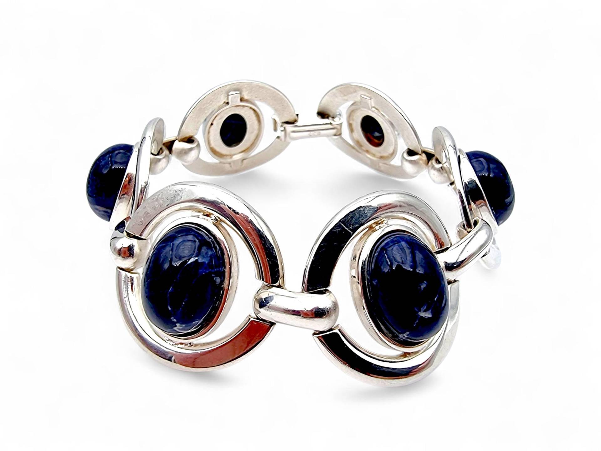 Vintage 835 Silver Bracelet With Blue Sodalite Cabochons - Mid-Century Modernist Design, 1960S von detaschmuck