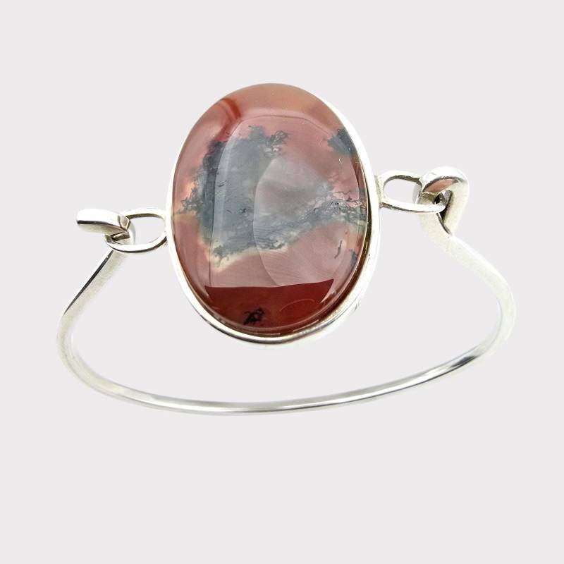 Vintage 835 Silver Bracelet With Scenic Moss Agate Stone | Elegant Oval Gemstone Cuff Vintage 835 Silver Bracelet With Scenic Moss Agate Stone | Elegant Oval Gemstone Cuff von detaschmuck