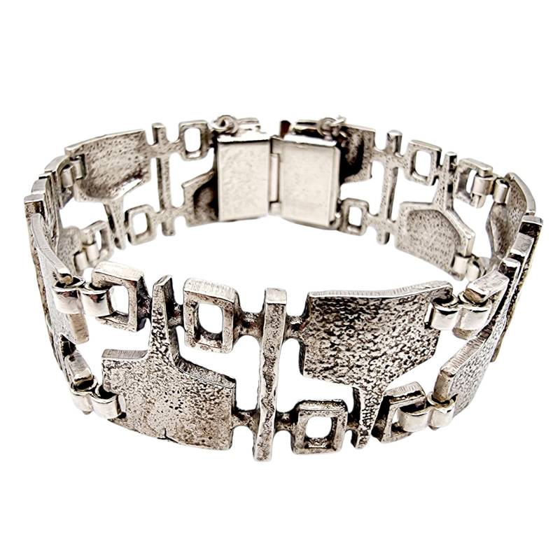 Vintage 835 Silver Brutalist Bracelet, Heavy Modernist Textured Link Jewelry 48.7G | 18cm von detaschmuck