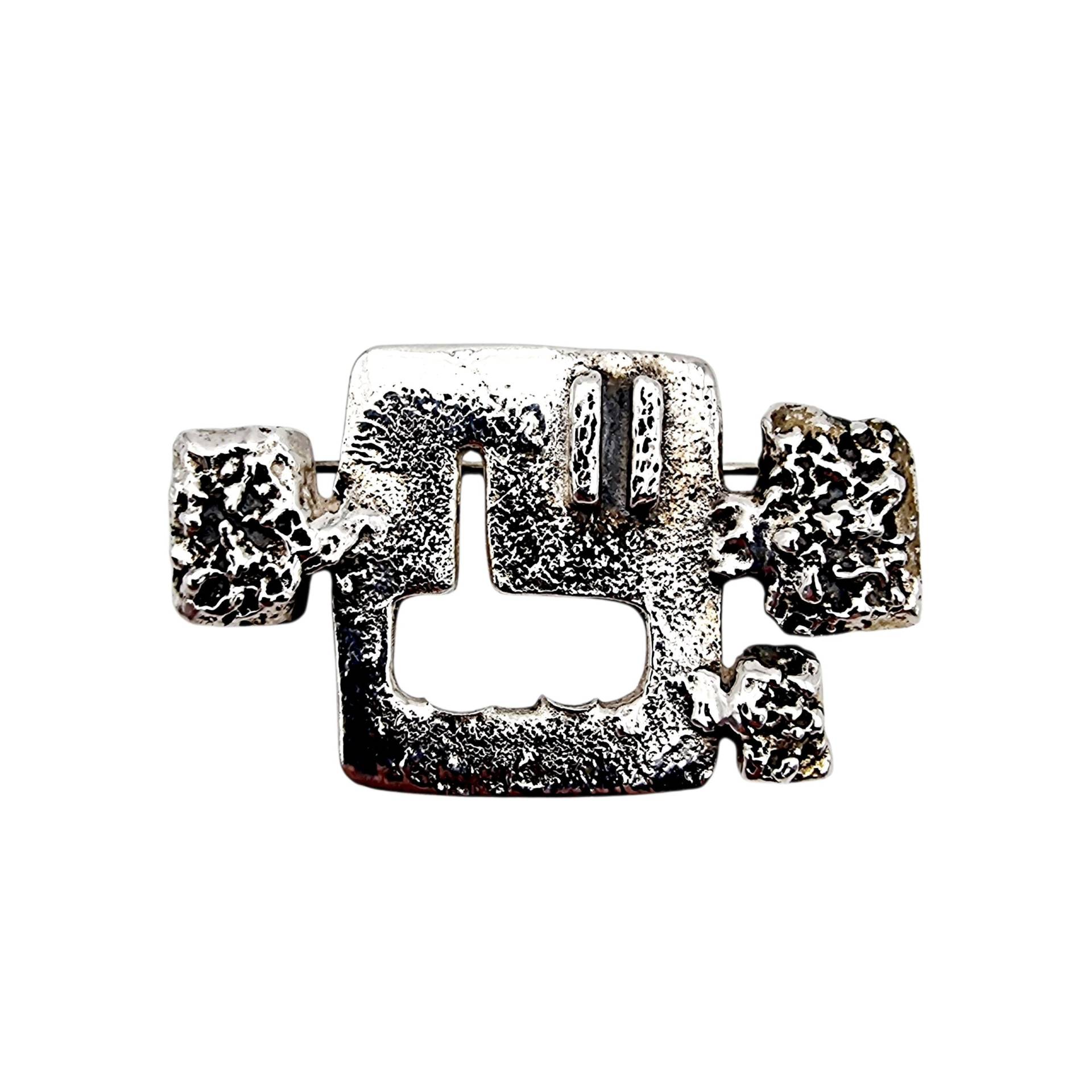 Vintage 835 Silver Brutalist Geometric Brooch | Modernist 1970S Abstract Pin Textured Brooch, 21G von detaschmuck