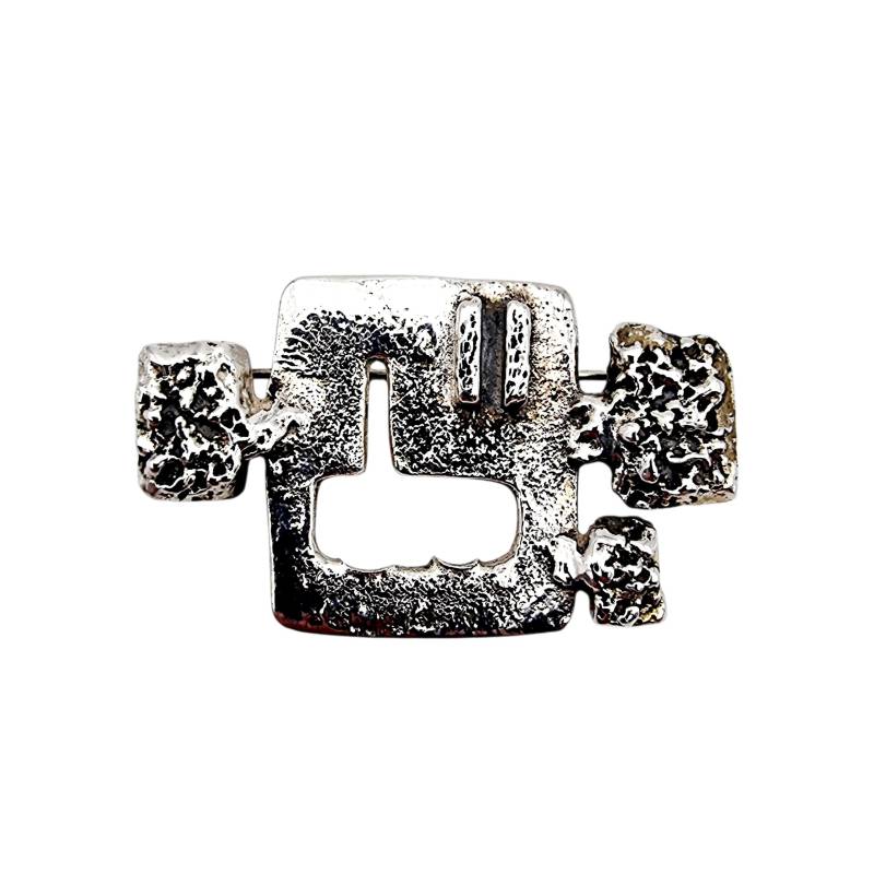Vintage 835 Silver Brutalist Geometric Brooch | Modernist 1970S Abstract Pin Textured Brooch, 21G von detaschmuck