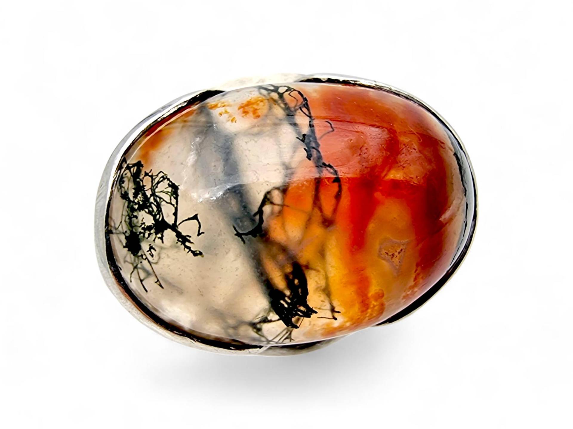 Vintage 835 Silver Dendritic Agate Ring Eu 56 | Us 7.5 Scenic Moss Stone Modernist 1970S Statement Jewelry von detaschmuck