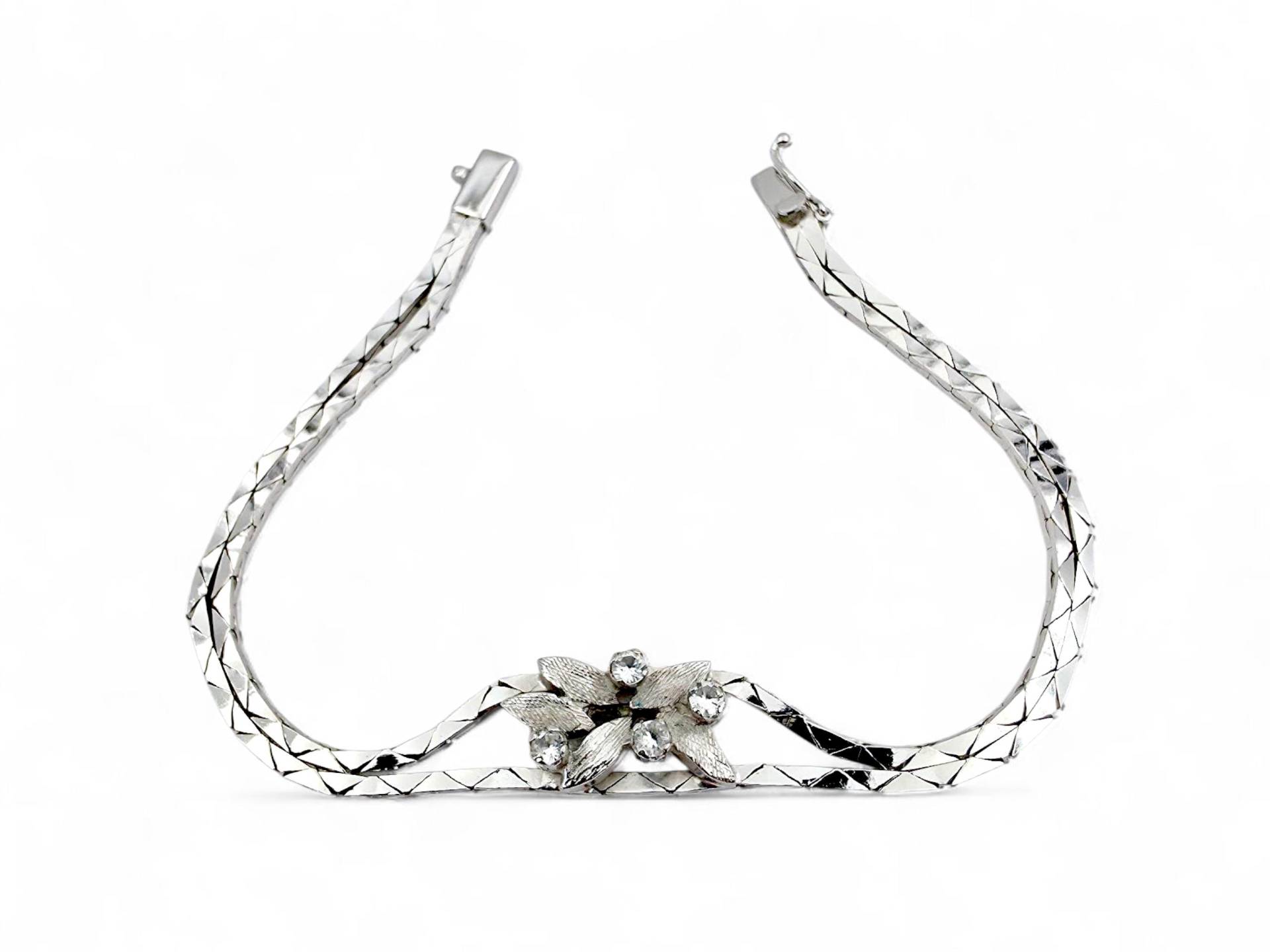 Vintage 835 Silver Floral Bracelet With White Stones - 18 cm von detaschmuck